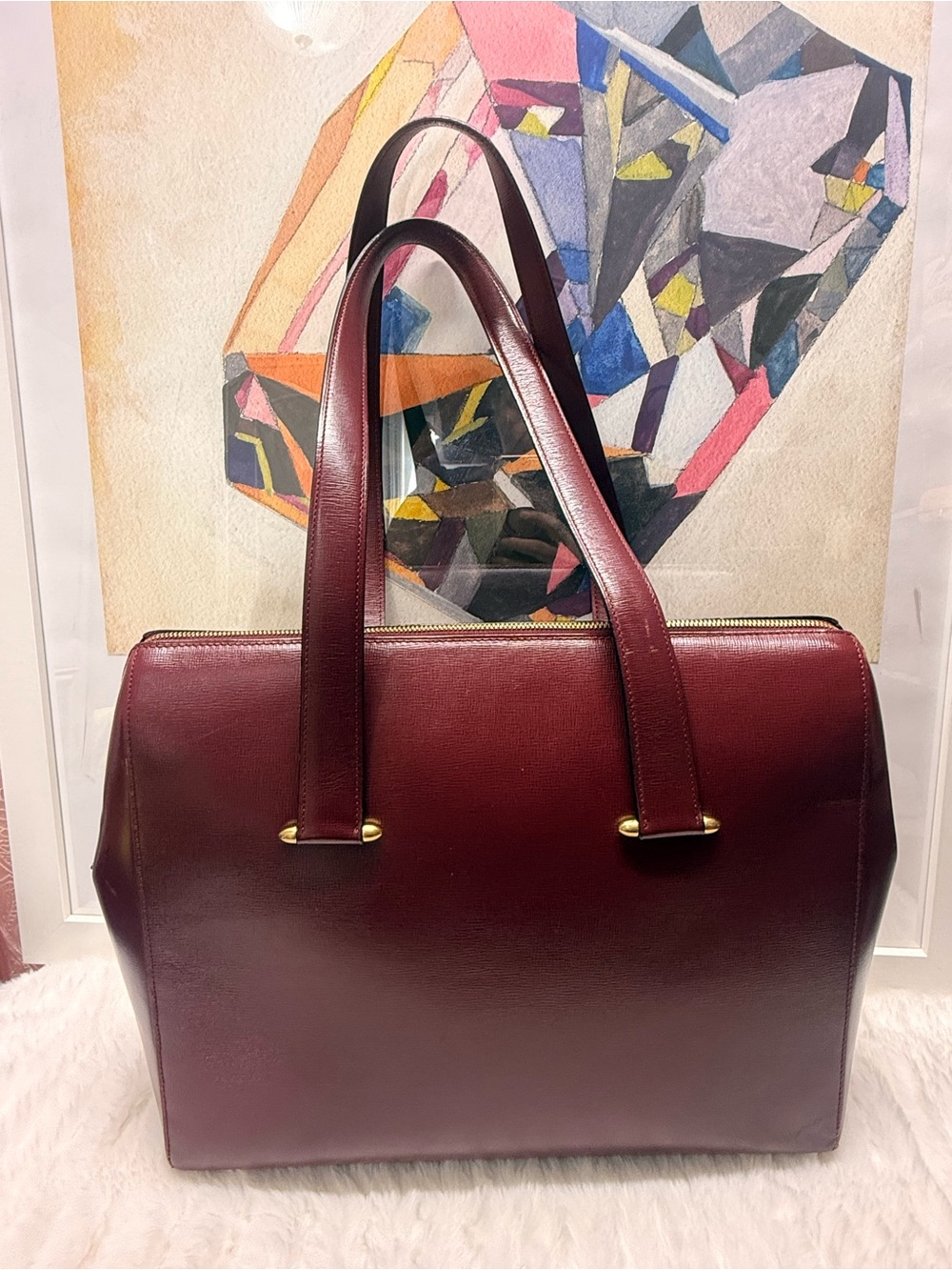CARTIER-Bordeaux Zippered Tote Bag